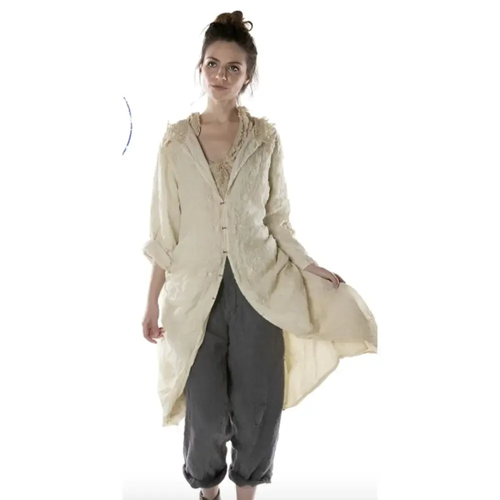 Magnolia Pearl Embroidered White Linen Olivia Jacket with Lace Collar OSFM *Flaw - Picture 8 of 8